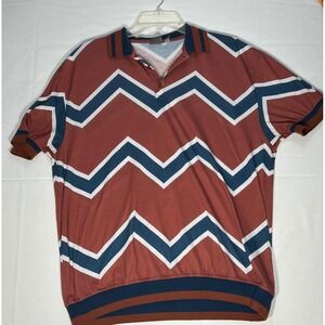 ASOS Mens Chevron Zig Zag Polo Shirt Rust Navy Blue White Large Short Sleeve